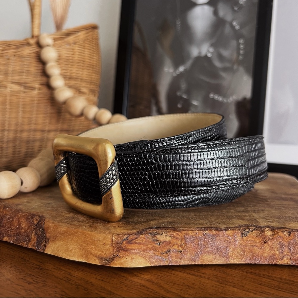 100% LEATHER VINTAGE GOLD AND BLACK TEXTURED BELT #0347 - Picture 4 of 11